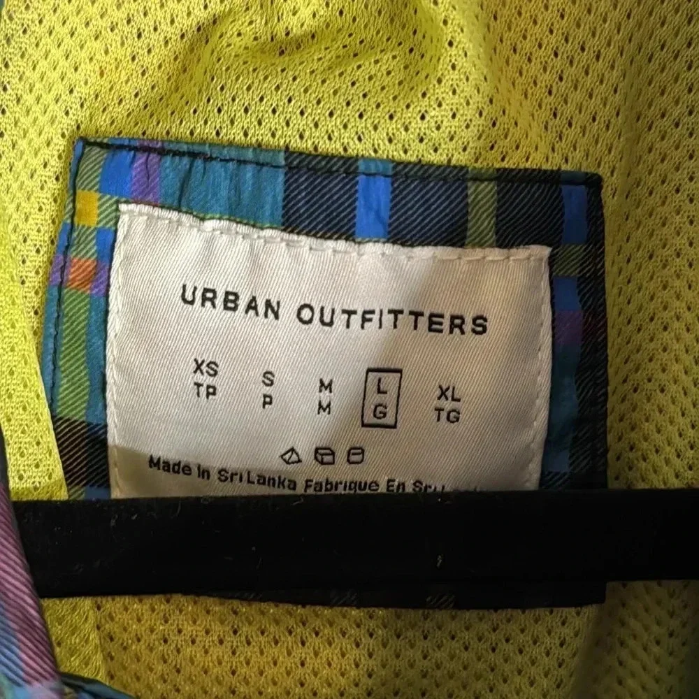 UO Mixed Plaid Blocked Track Jacket Size Large